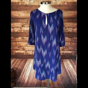 Everly dress in blue geometric pattern
